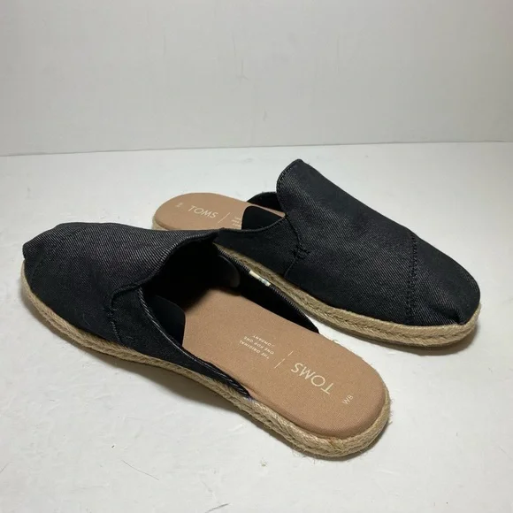 Toms Women’s Nova Slip On Mule Espadrilles In Black Heavy Denim Size